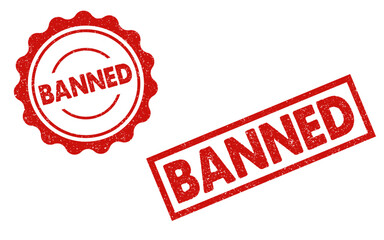 Banned red ink rubber stamp sign symbol seal badge dusty grunge effect forbidden rejected declined restricted