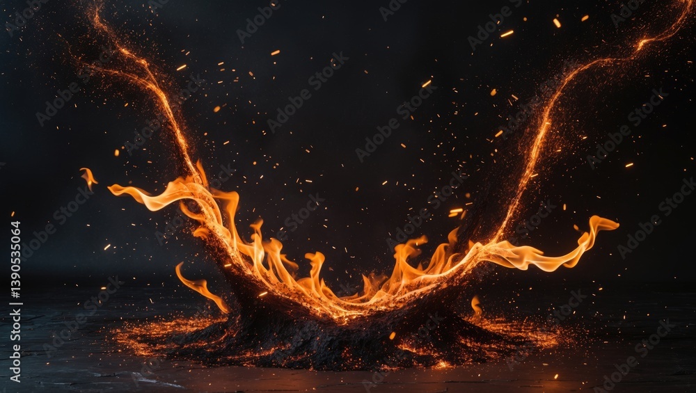 Aufkleber abstract dark glittering fire particles illuminated from above and below, creating a frame.