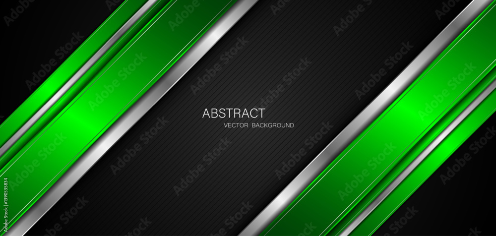 Poster abstract green and silver stripes and free space for design. modern technology innovation concept ba