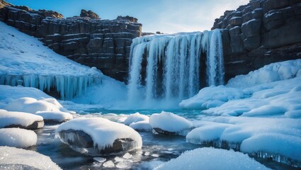 breathtaking ice waterfall in the hillside