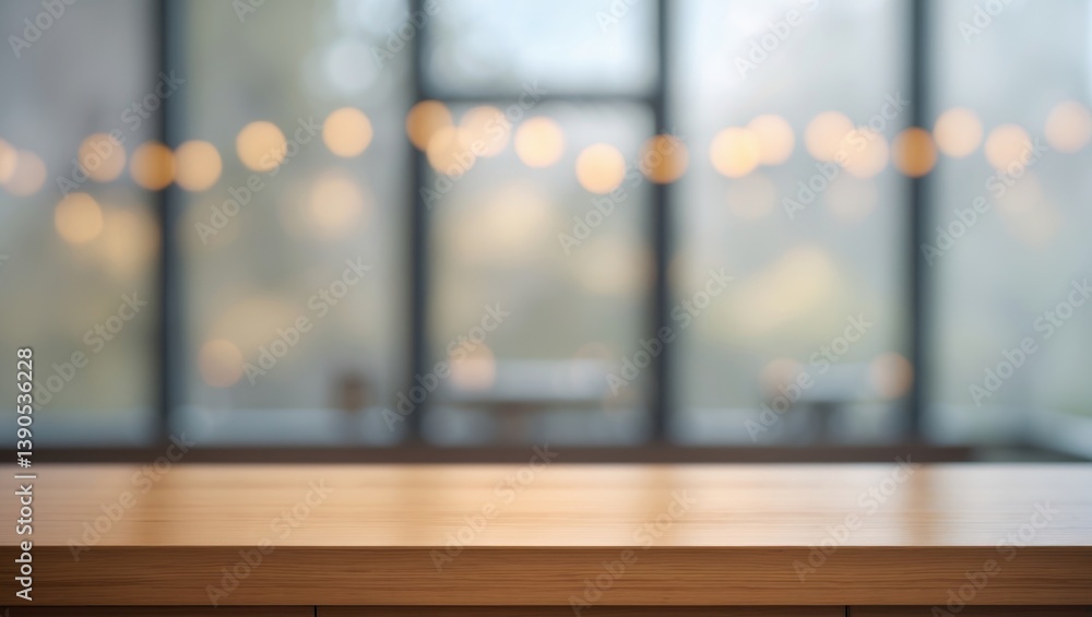 Poster Blurred window scenery with a table in view