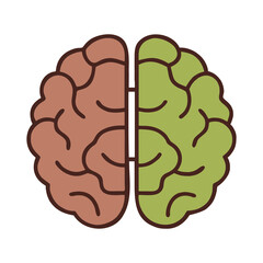 The brain icon, top view, colored lobes on a transparent background