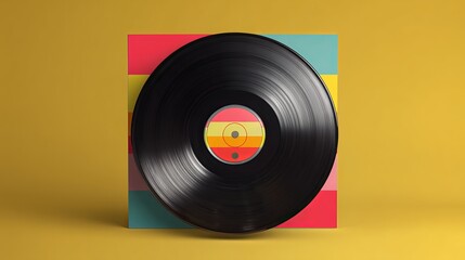 Obraz premium Stylish Black Vinyl Record on Colorful Background Retro Music Album Art Design Vintage Audio Media Player Analog Sound Music Production Studio Aesthetic Graphic Design Element Trendy Abstract Visual 