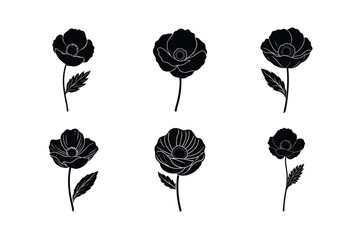 red poppy flower vector art silhouette