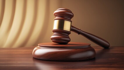 Obraz premium A brown gavel resting on the table against a background