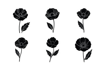 red poppy flower vector art silhouette