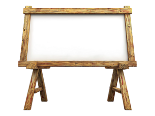 Rustic wooden easel with blank white sign. Perfect for announcements, messages, or showcasing your brand.  Versatile, charming design evokes a sense of nostalgia and handcrafted quality.
