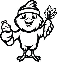Cute, Cartoon and Funny chicken silhouette and line art isolated vector illustration, cartoon chicken vector icon design