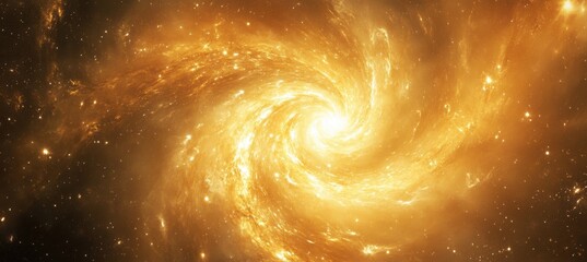 Obraz premium Spiral galaxy background with golden swirl and stars