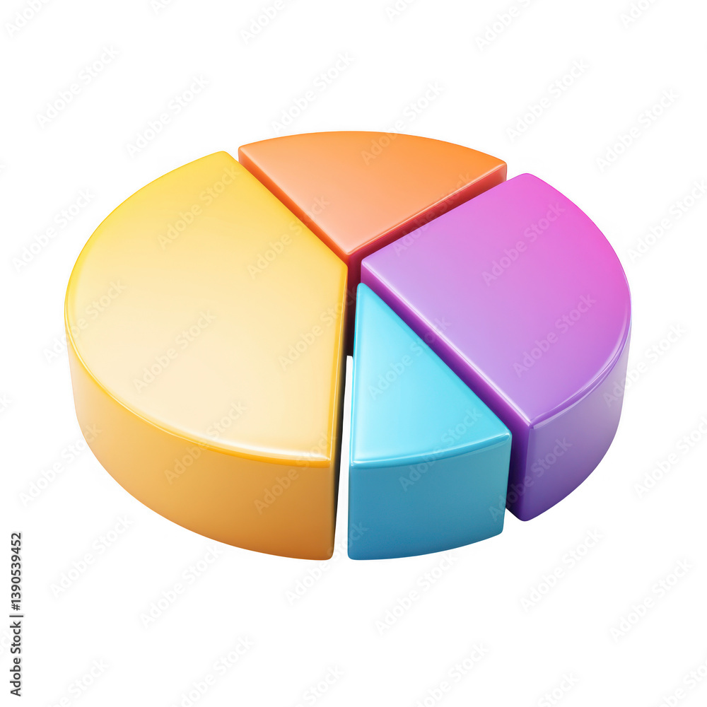 Poster colorful pie chart with four sections on a plain dark backdrop on transparent background