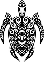 Turtle tattoo in Maori tribal ornament or Polynesian or Hawaiian pattern, vector art design. Abstract tribal tattoo of sea turtle animal with intricate sharp lines in Celtic or Maori tribal design