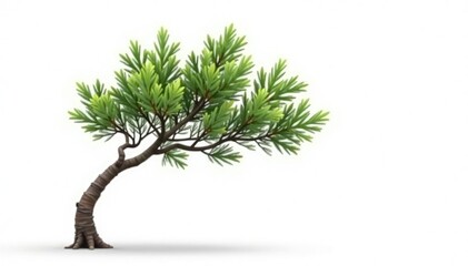 White background with solitary cypress branch, branch, cypress