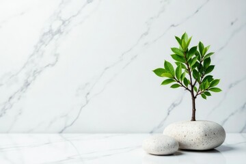 White marble texture with a small tree branch, stone, nature