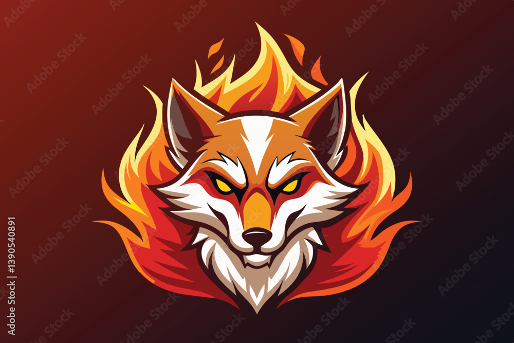 Poster this artwork features a bold and aggressive fox surrounded by vibrant flames, blending orange and re