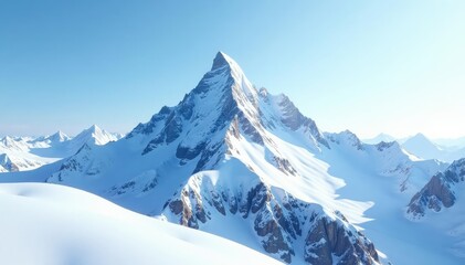 White snow-covered mountain peak, pristine backdrop, snow, serene