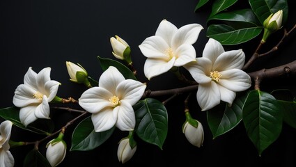 Obraz premium Black backdrop with a branch of gardenia