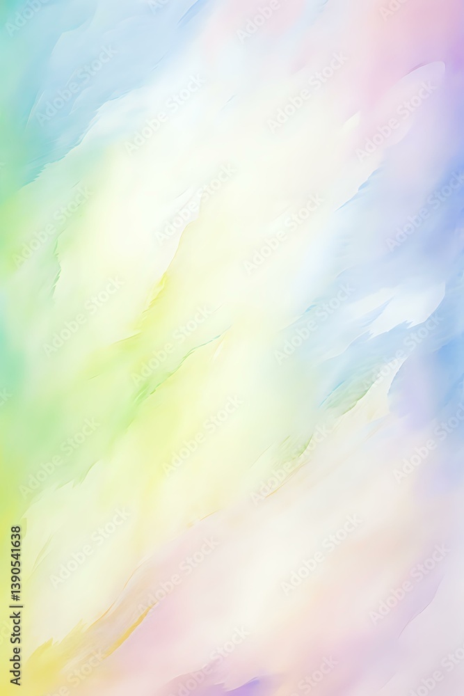 Poster soft pastel rainbow colors blend in diagonal brush strokes creating dreamy abstract background with 