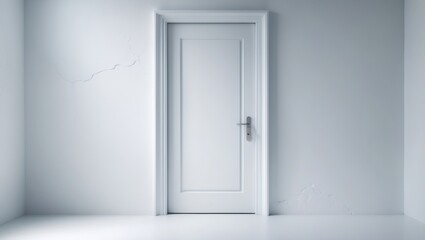 White flush doors on a wall that is also white.