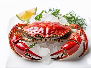 Close-up of a Cooked Crab on Ice