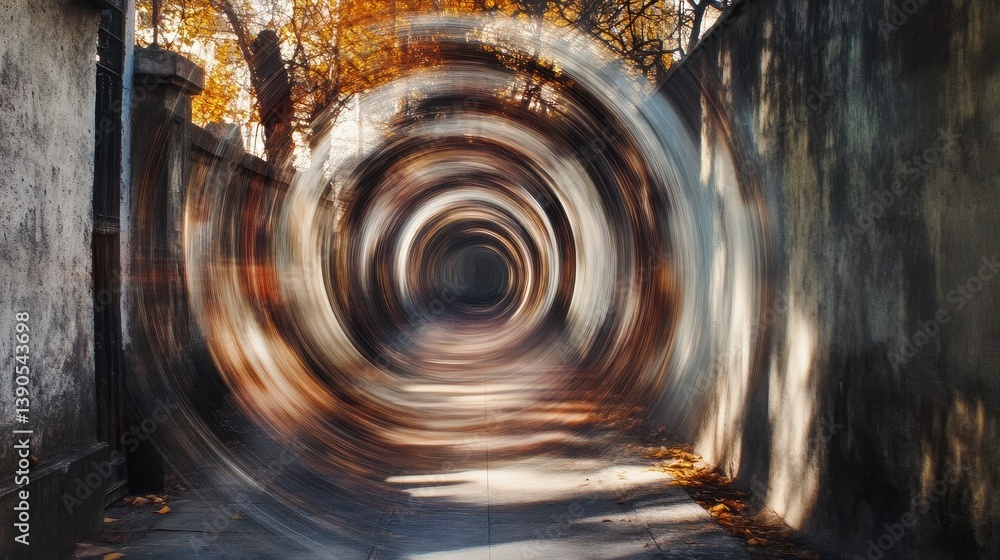 Poster swirling tunnel perspective created from a concrete path in fall