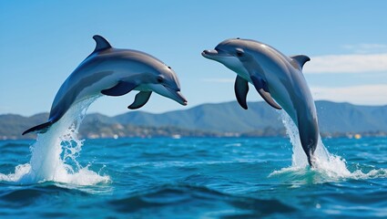 Fototapeta premium Bottle-nosed dolphin vaulting over water