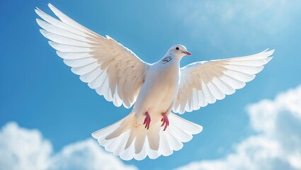 Obraz premium white dove soaring in the azure sky