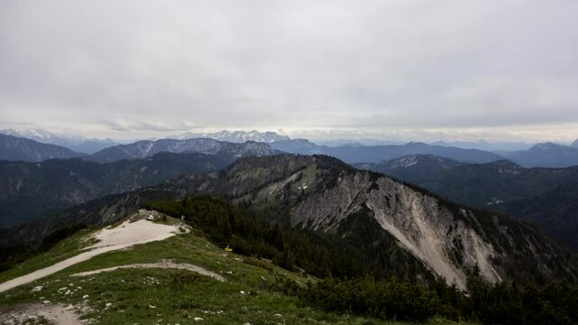 Mountain view time lapse from mountain Hochfelln in Bavaria, Germany, HD