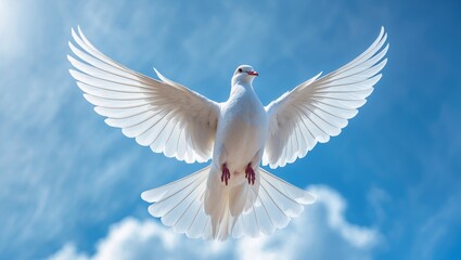 Obraz premium white dove soaring in the blue sky