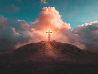 Sacred Horizons Cinematic Holy Thursday Spiritual Landscape - Ethereal Cross Illumination for Contemplative Branding and Wellness Marketing