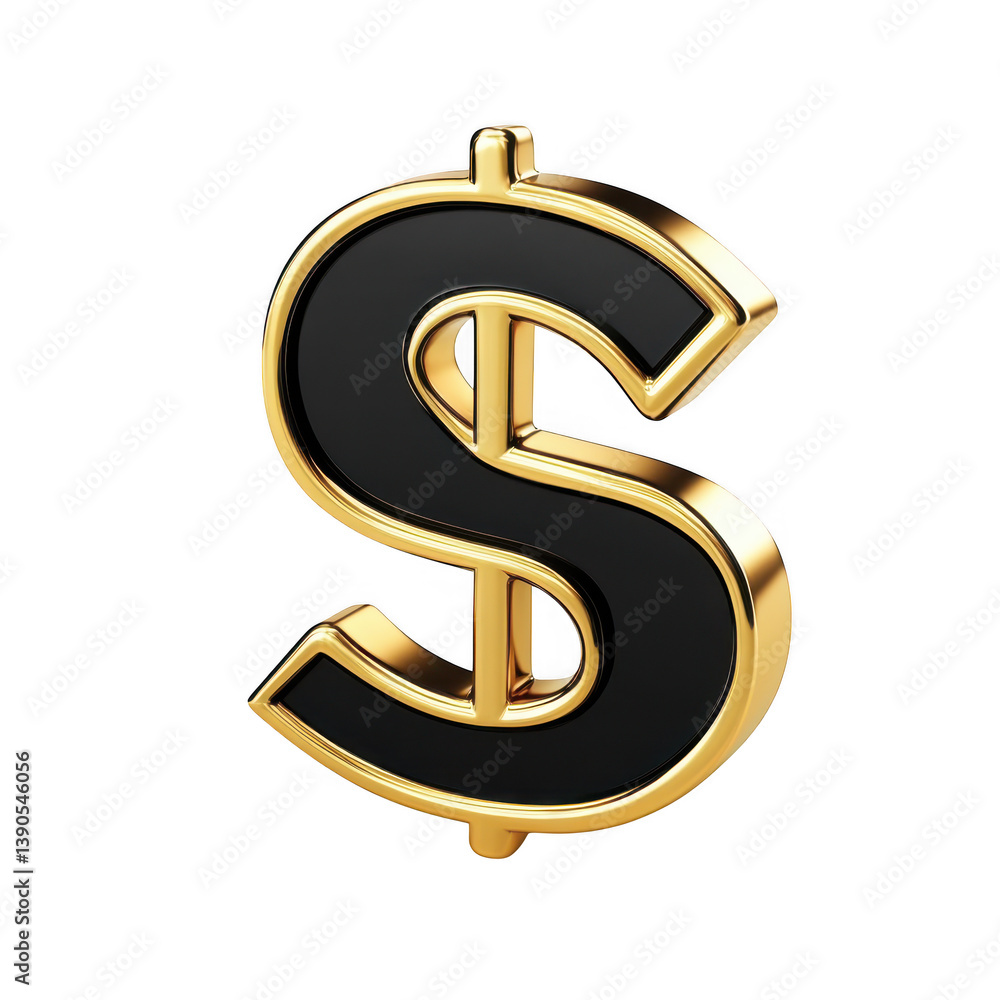 Poster a rendering of a dollar sign with gold trim on a dark background on transparent background