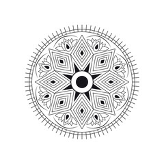 Black and White Mandala Design with Zentangle-Inspired Details and Shapes