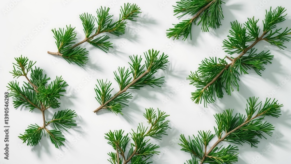 Poster Isolated thuja branch on a white surface devoid of shadow
