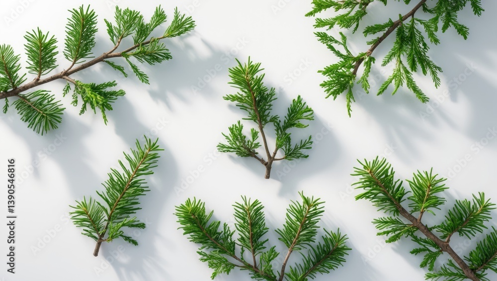 Aufkleber Thuja branch set against a white background with no shadow