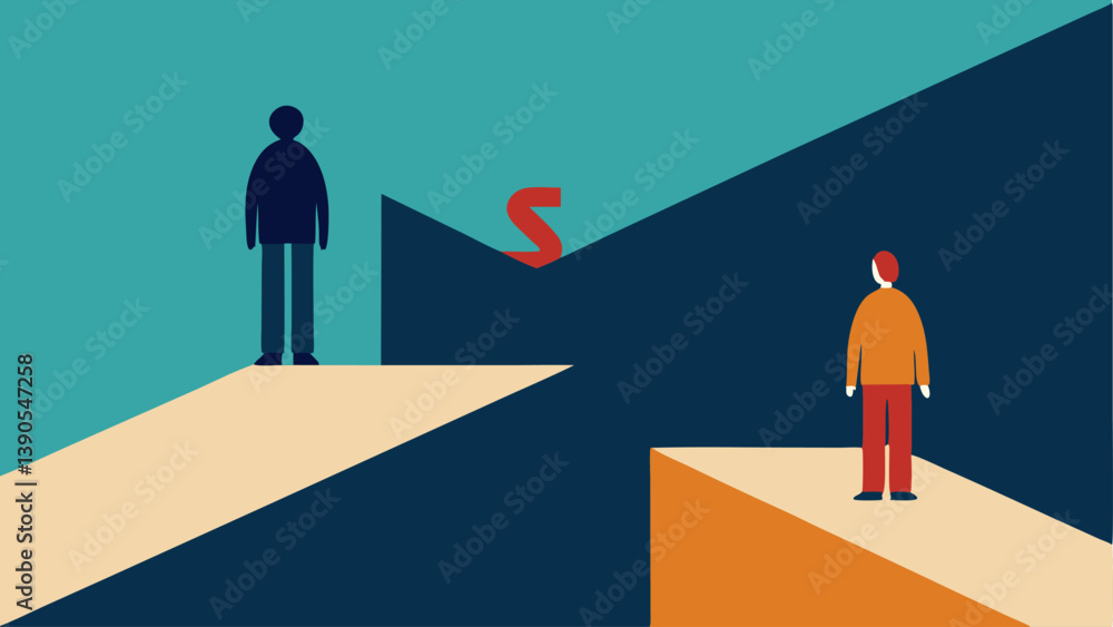 Poster distant support an of a person on one side of a chasm looking towards a supportive friend on the oth