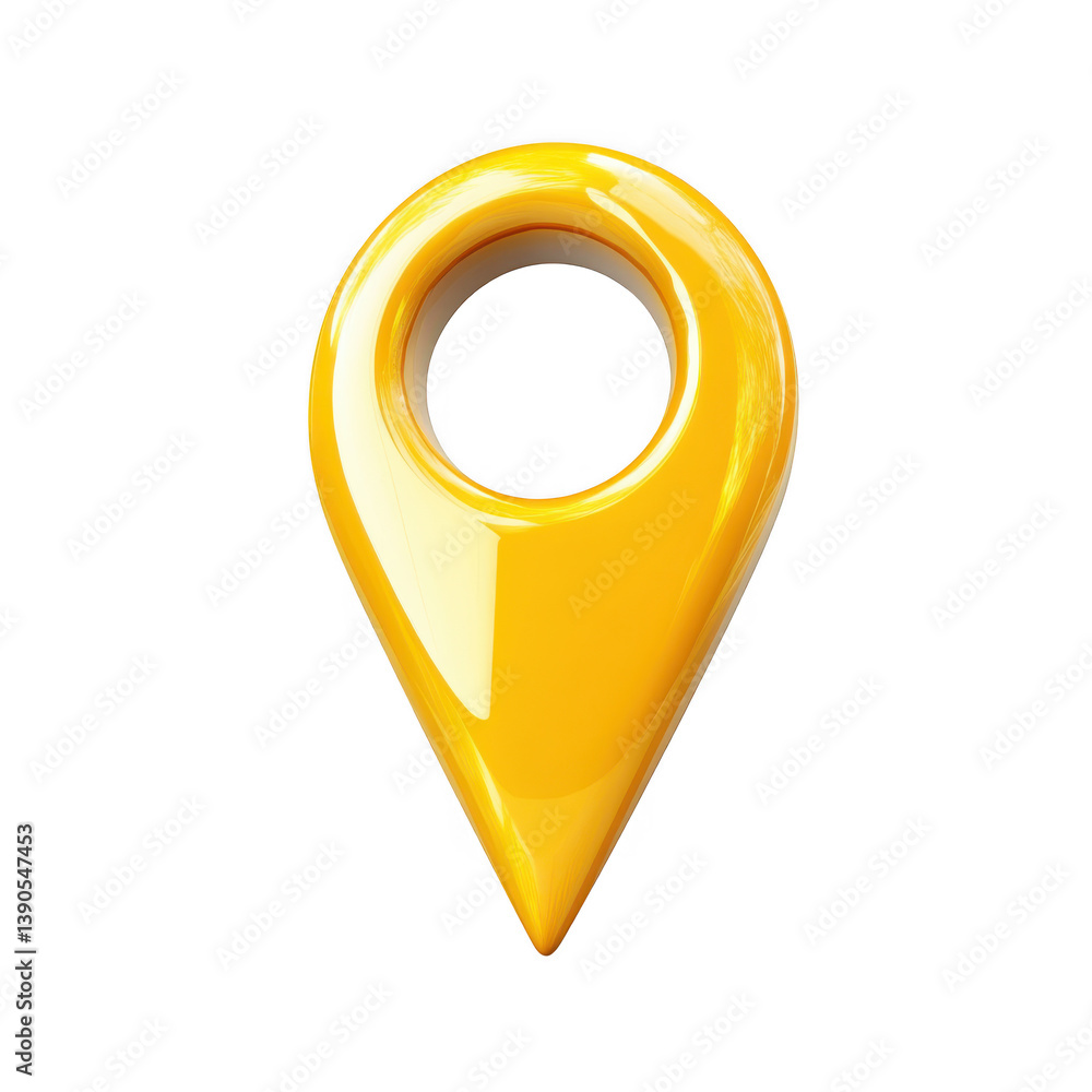 Poster a glossy yellow location marker icon against a dark background view on transparent background