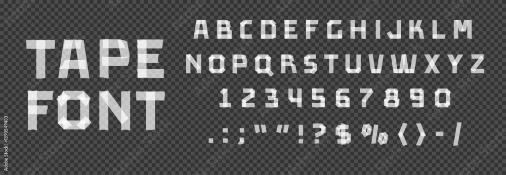 Fototapete sticky font, masking and duct tape typeface, adhesive sticker alphabet letters, paper scotch type ve
