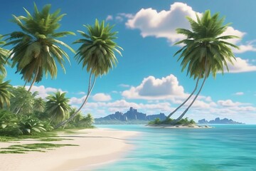 Tropical Beach Paradise with Crystal-Clear Water and Coconut Palm Trees