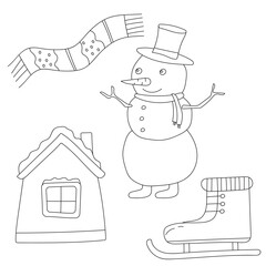 Hand-drawn Winter Clipart Set: Outlined Winter Illustrations: Doodle Cartoon Winter Graphics
