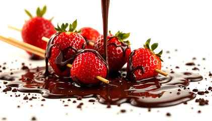 Chocolate-Dipped Strawberries: Indulge in the decadent delight of fresh strawberries dipped in rich, melted chocolate. The glossy, drizzled chocolate adds a touch of luxury.
