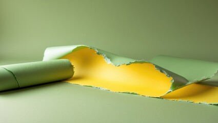 Torn green paper uncovering a yellow background. Area for text.