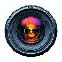 Camera Lens Macro Shot on Transparent Background with Colorful Reflection, cut out.