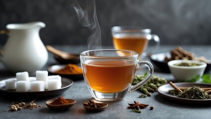 Traditional Middle Eastern and Indian drink masala or karak chai in close-up view.