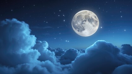 Fototapeta premium Melancholic night sky featuring a full moon and twinkling stars.