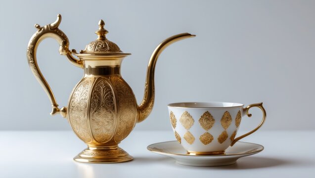 Traditional coffee pot and cup - stock image