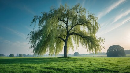 Weeping willow tree situated in a field