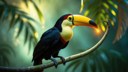 Obraz premium Toco toucan perched on a tree branch.