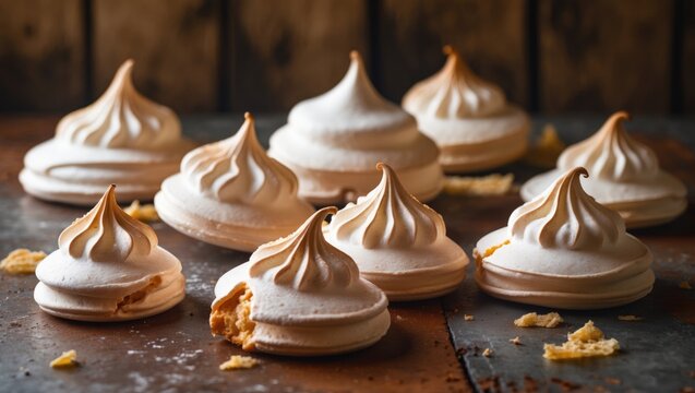 Traditional Latin American dessert known as meringue displayed on a wooden table.
