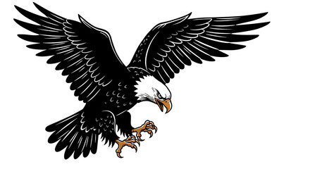 Fototapeta premium Dynamic vector illustration of a bald eagle in striking descent on white canvas