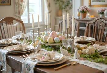 table setting for easter day, easter egg easter day concept 