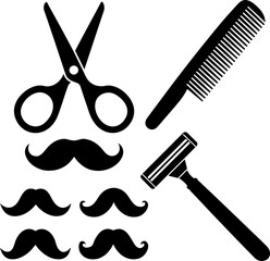 Barber tools for haircut vector and Silhouette of barbershop set elements art collection